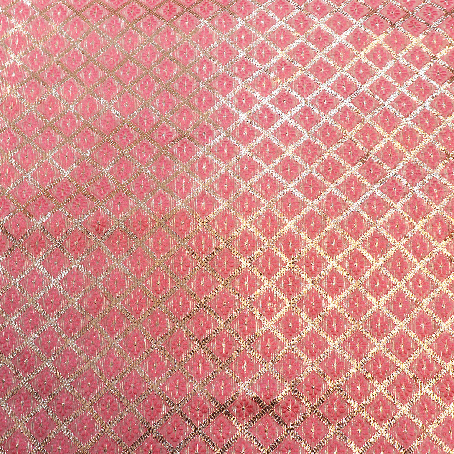Baby Pink Lorex and Resham Weaved Shimmer Silk Fabric