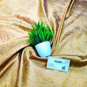 Beige Brocade Katan Silk Banarasi Fabric