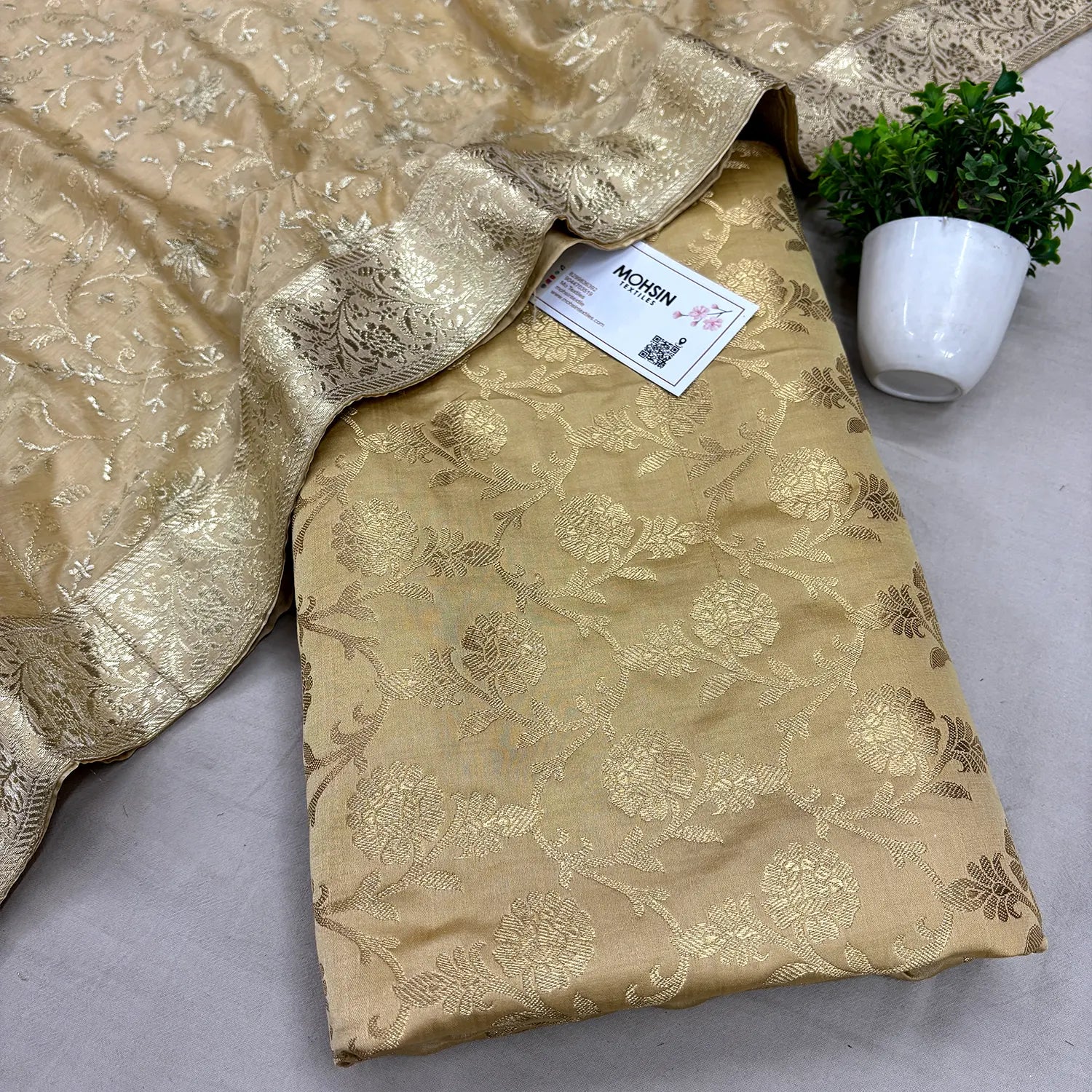 Beige Golden Zari Katan Silk Banarasi Gharara