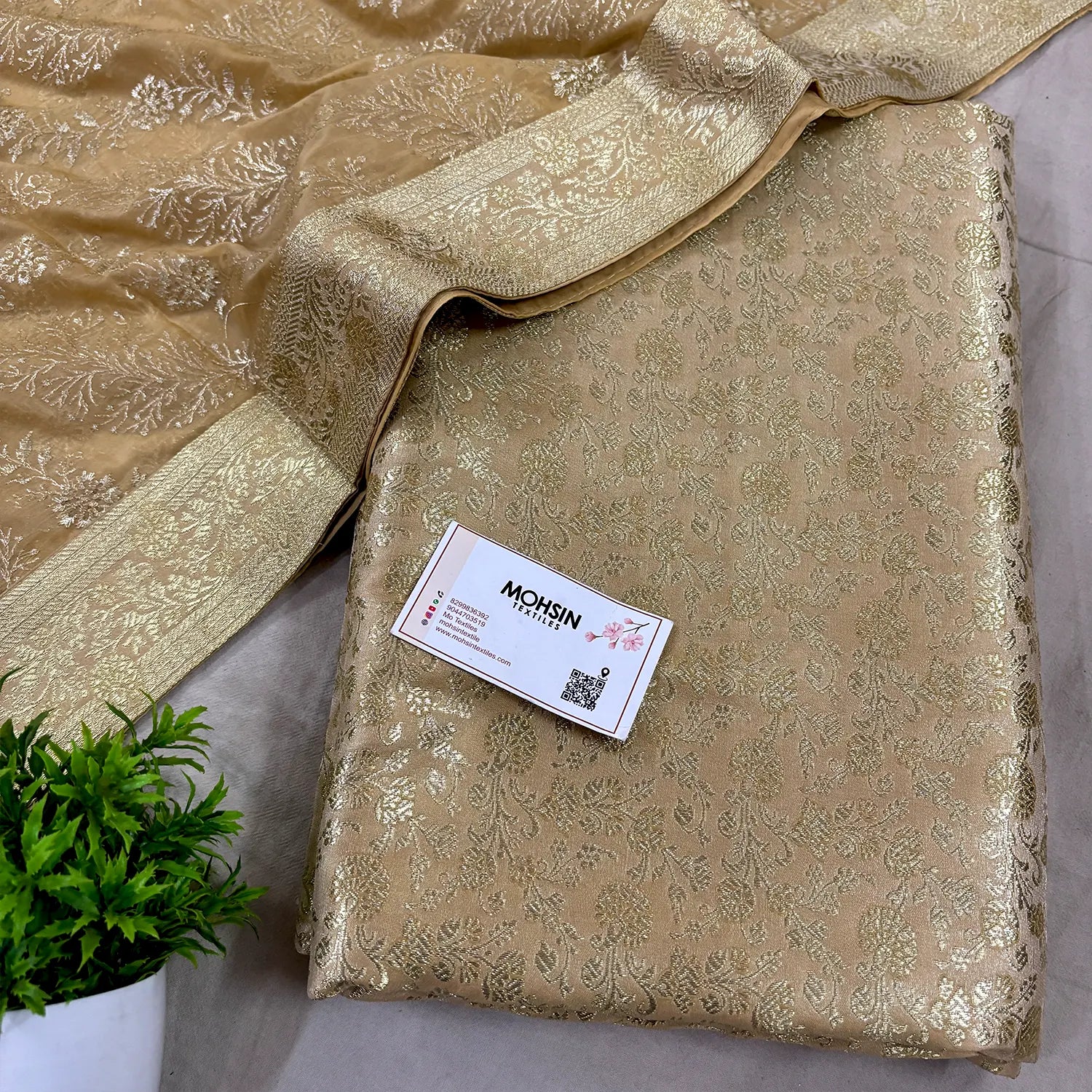 Beige Golden Zari Kimkhab Silk Banarasi Gharara