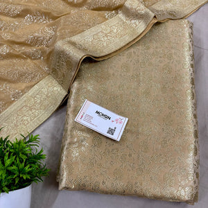 Beige Golden Zari Kimkhab Silk Banarasi Gharara