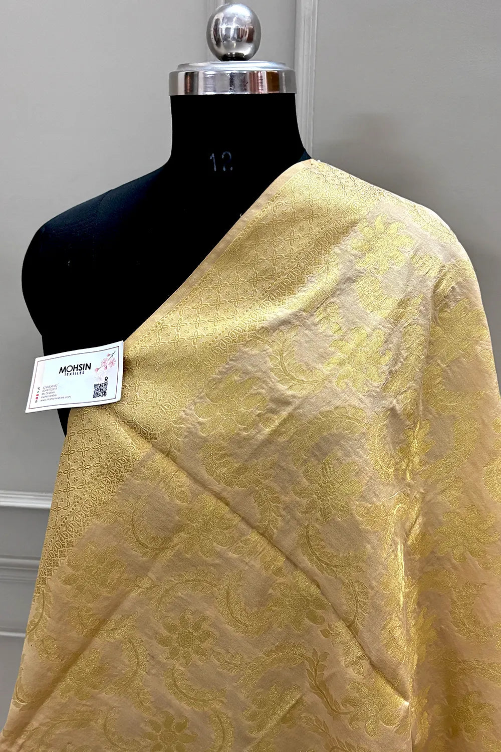 Beige Golden Zari Banarasi Silk Dupatta