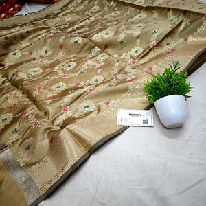 Beige Meenakari Satin Silk Banarasi Dupatta