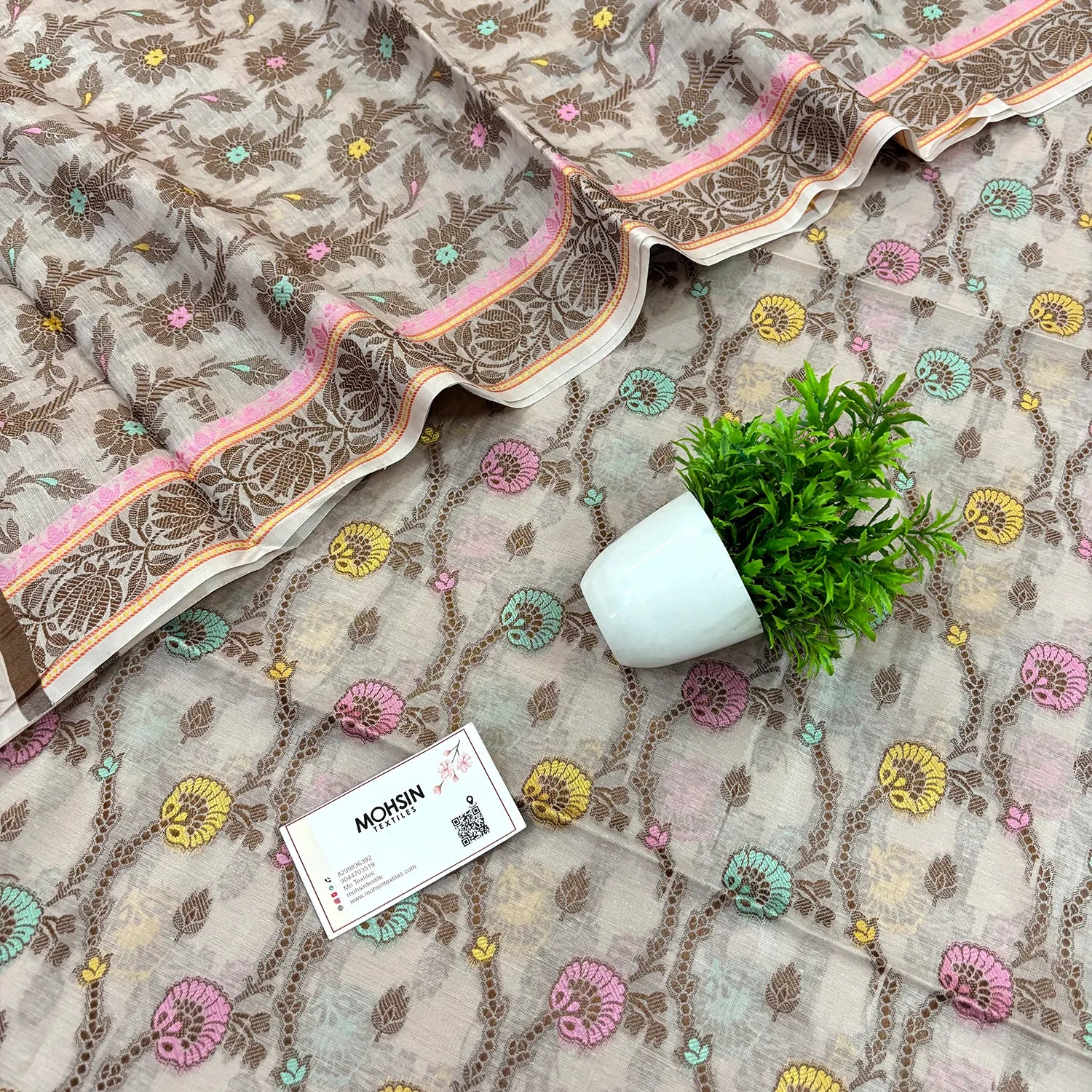 Beige Resham Zari Banarasi Silk Suit