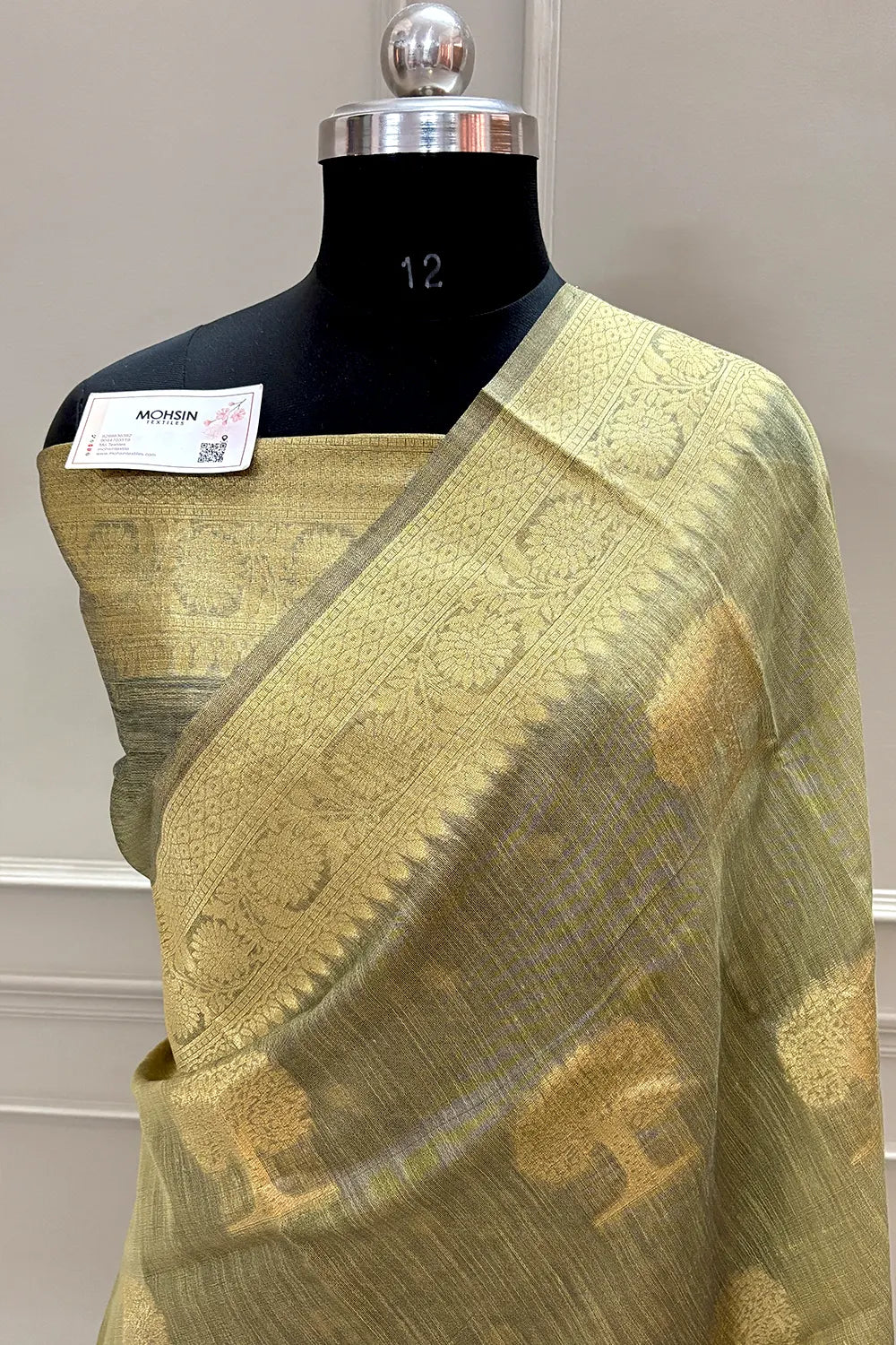 Beige Resham Zari Cotton Silk Banarasi Saree