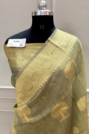 Beige Resham Zari Cotton Silk Banarasi Saree