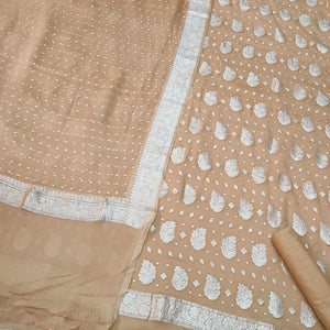 Beige Silver Zari Handloom Georgette Banarasi Suit