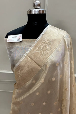 Beige Zari Tissue Silk Banarasi Saree
