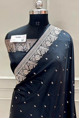 Black Golden Zari Katan Silk Banarasi Saree