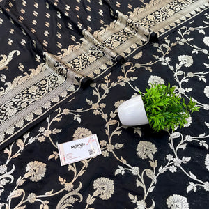 Black Golden Zari Katan Silk Banarasi Suit