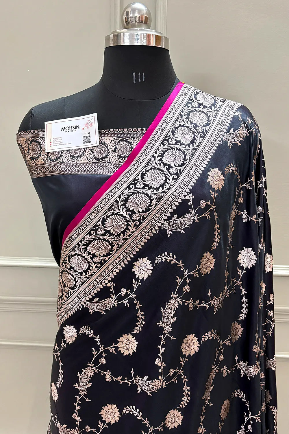 Black Makra Jaal Katan Silk Banarasi Saree