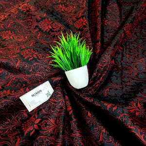 Black Red Brocade Katan Silk Banarasi Fabric