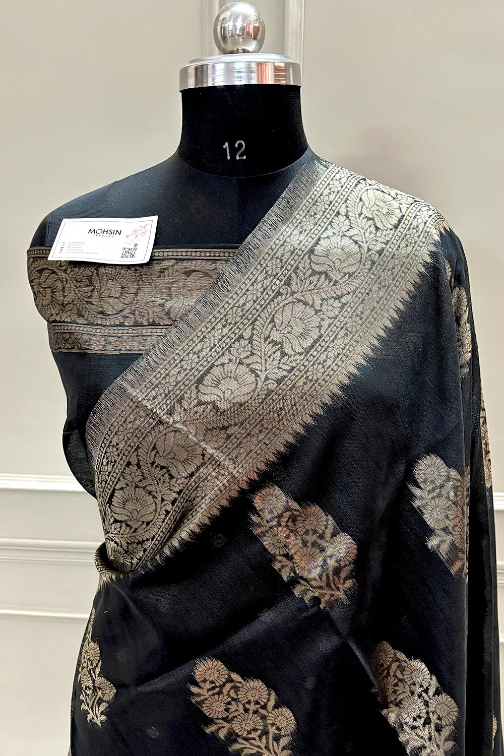 Black Resham Zari Cotton Silk Banarasi Saree