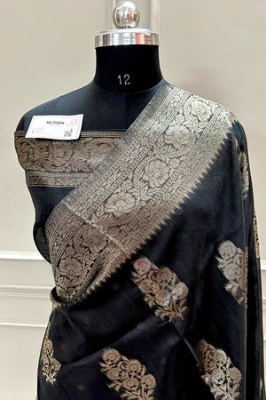 Black Resham Zari Cotton Silk Banarasi Saree
