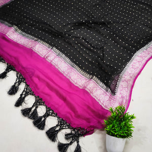Black and Pink Silver Zari Georgette Banarasi Dupatta