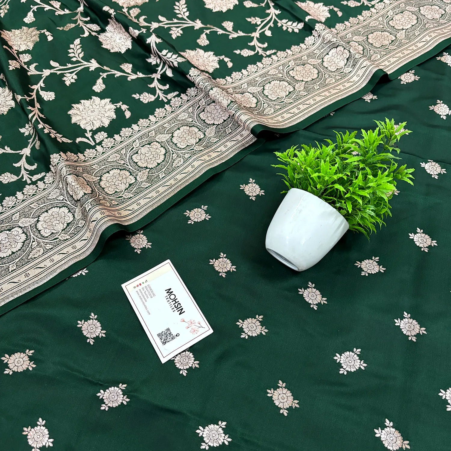 Bottle Green Ganga Ghat Katan Silk Banarasi Suit