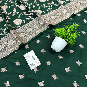 Bottle Green Ganga Ghat Katan Silk Banarasi Suit