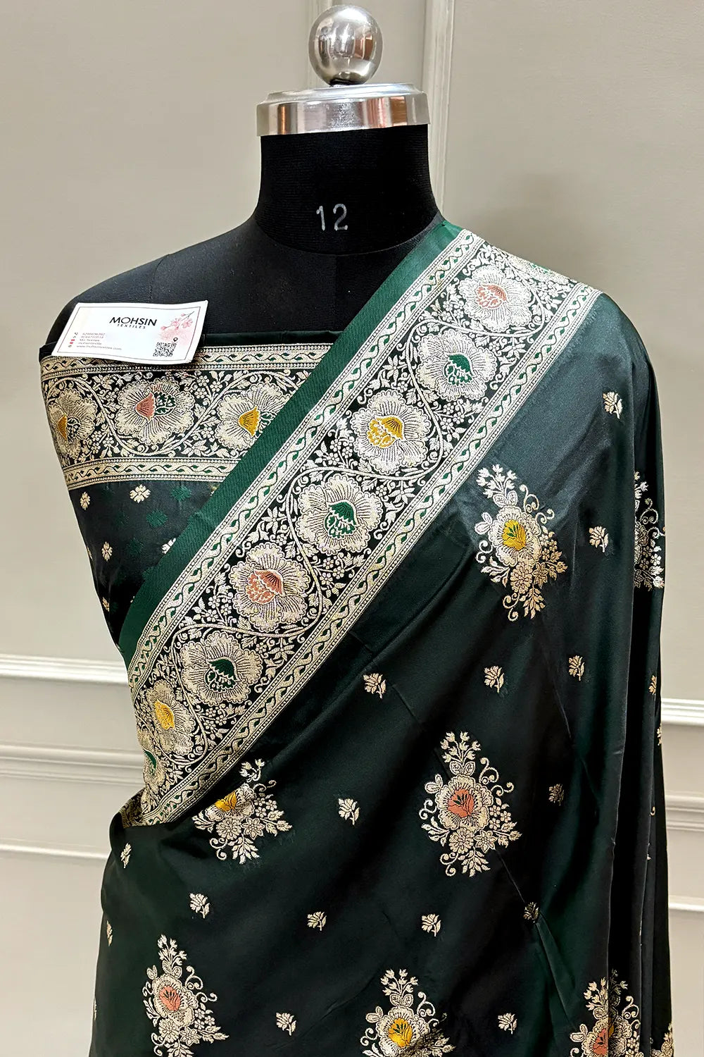 Bottle Green Golden Zari Katan Silk Banarasi Saree