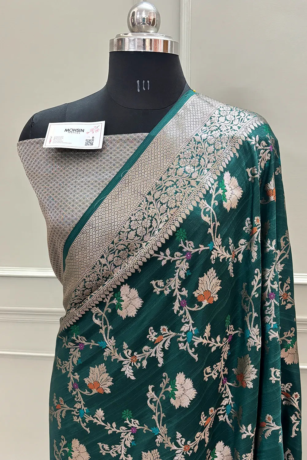 Bottle Green Golden Zari Silky Banarasi Saree