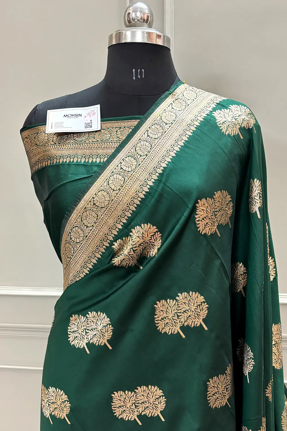 Bottle Green Golden Zari Silky Banarasi Saree