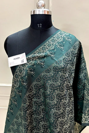 Bottle Green Resham Zari Silk Banarasi Stole