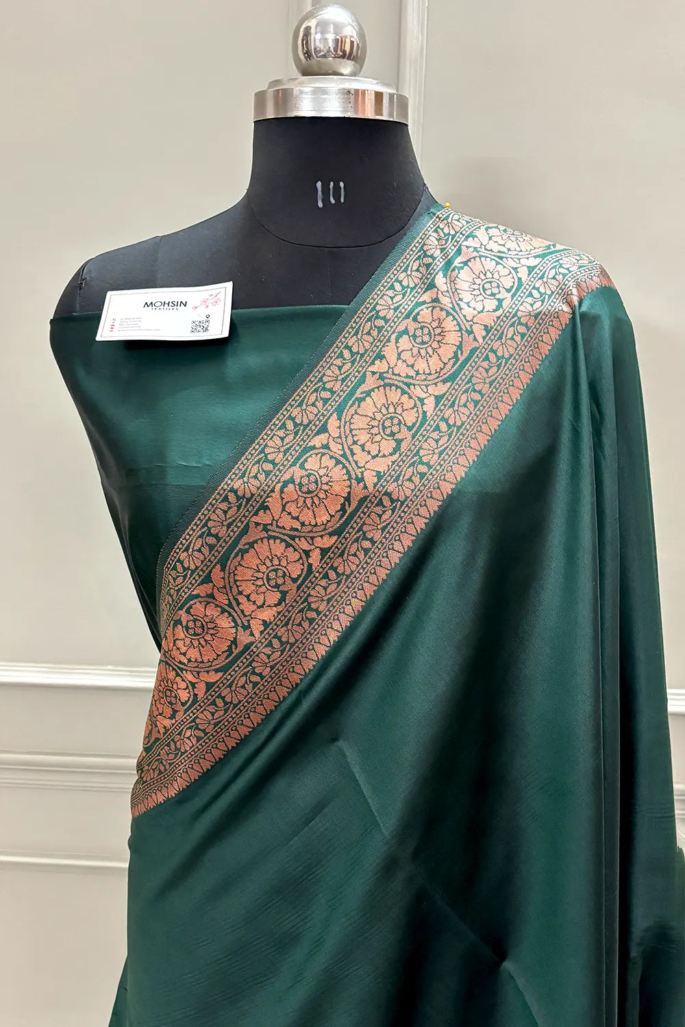 Bottle Green Resham Zari Silky Banarasi Saree