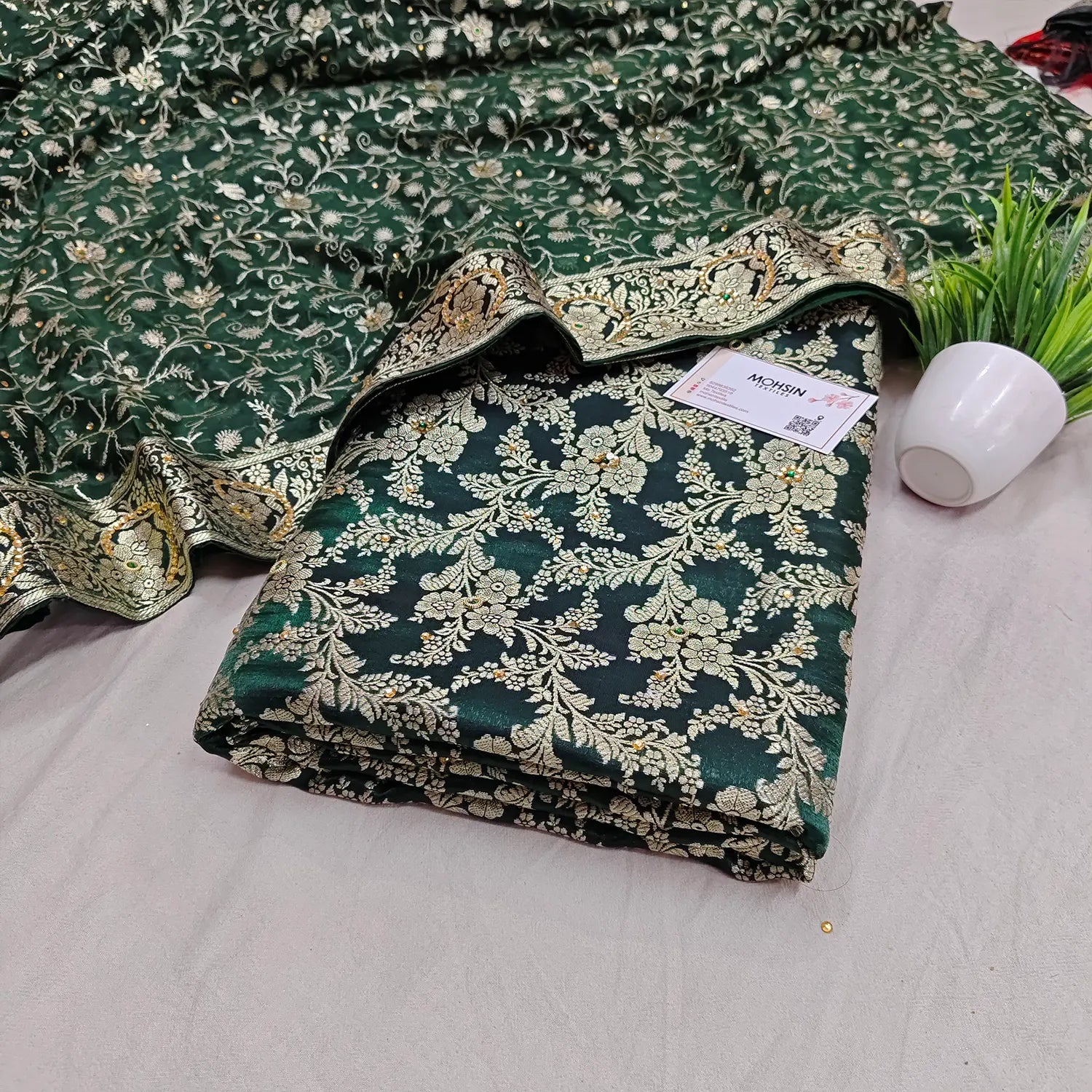 Bottle Green Stone Work Kimkhab Silk Banarasi Gharara