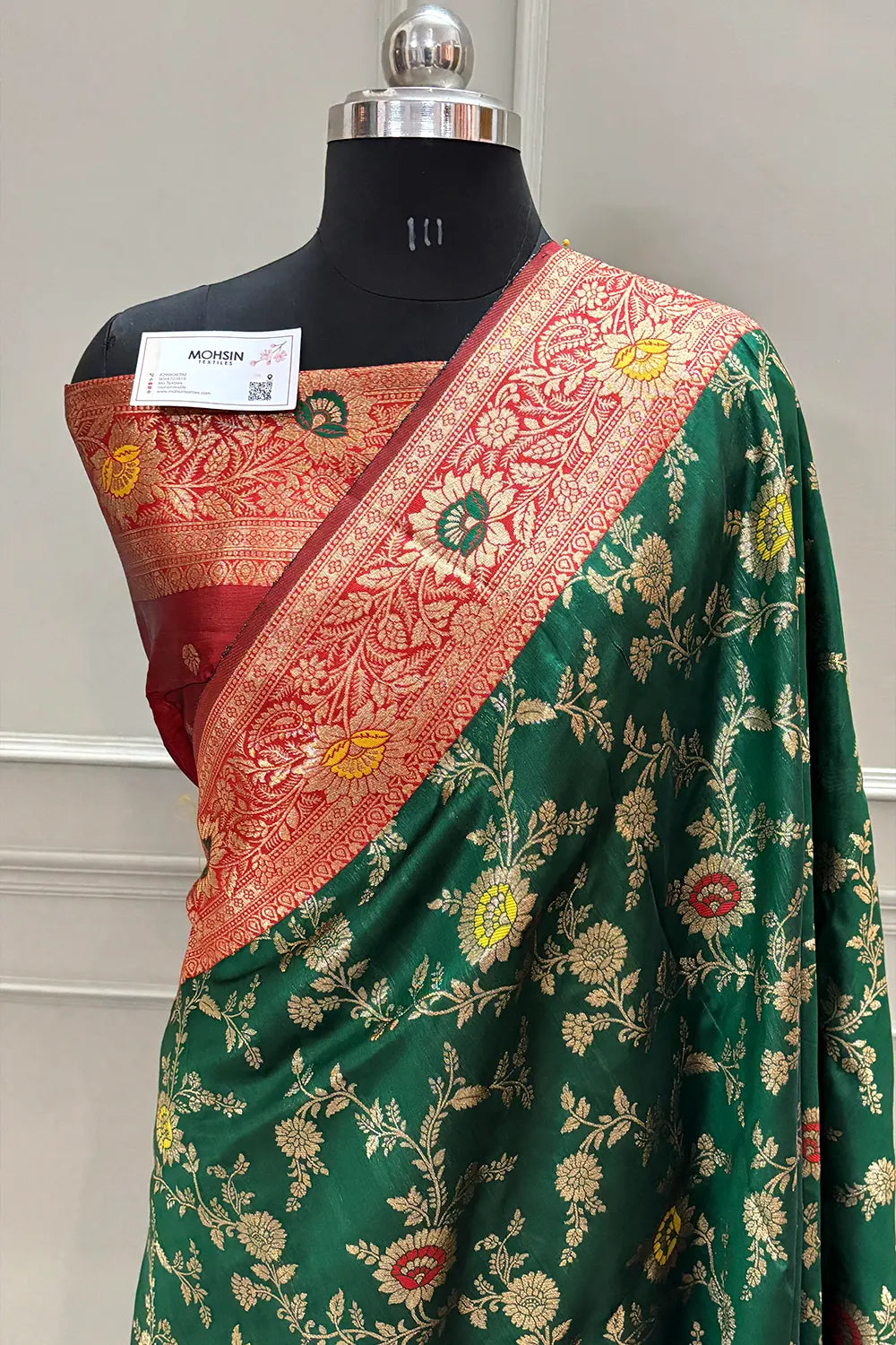 Bottle Green and Maroon Resham Zari Silky Banarasi Saree