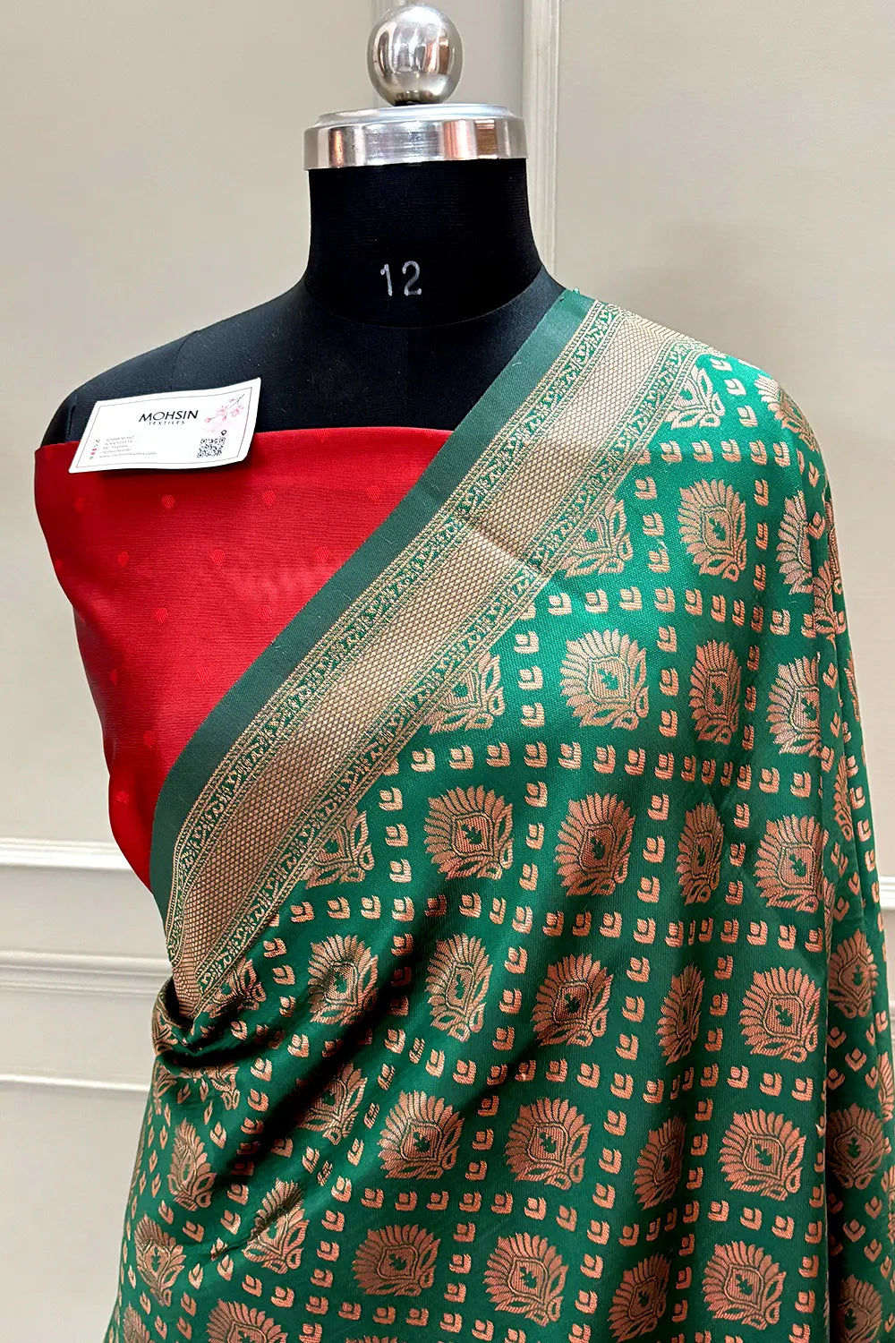 Bottle Green and Red Resham Zari Banarasi Silk Saree