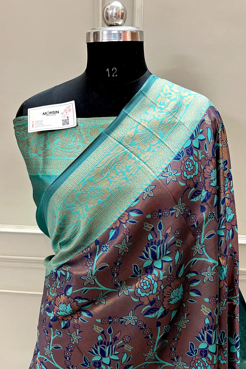 Coper and Teal Resham Zari Banarasi Silk Saree