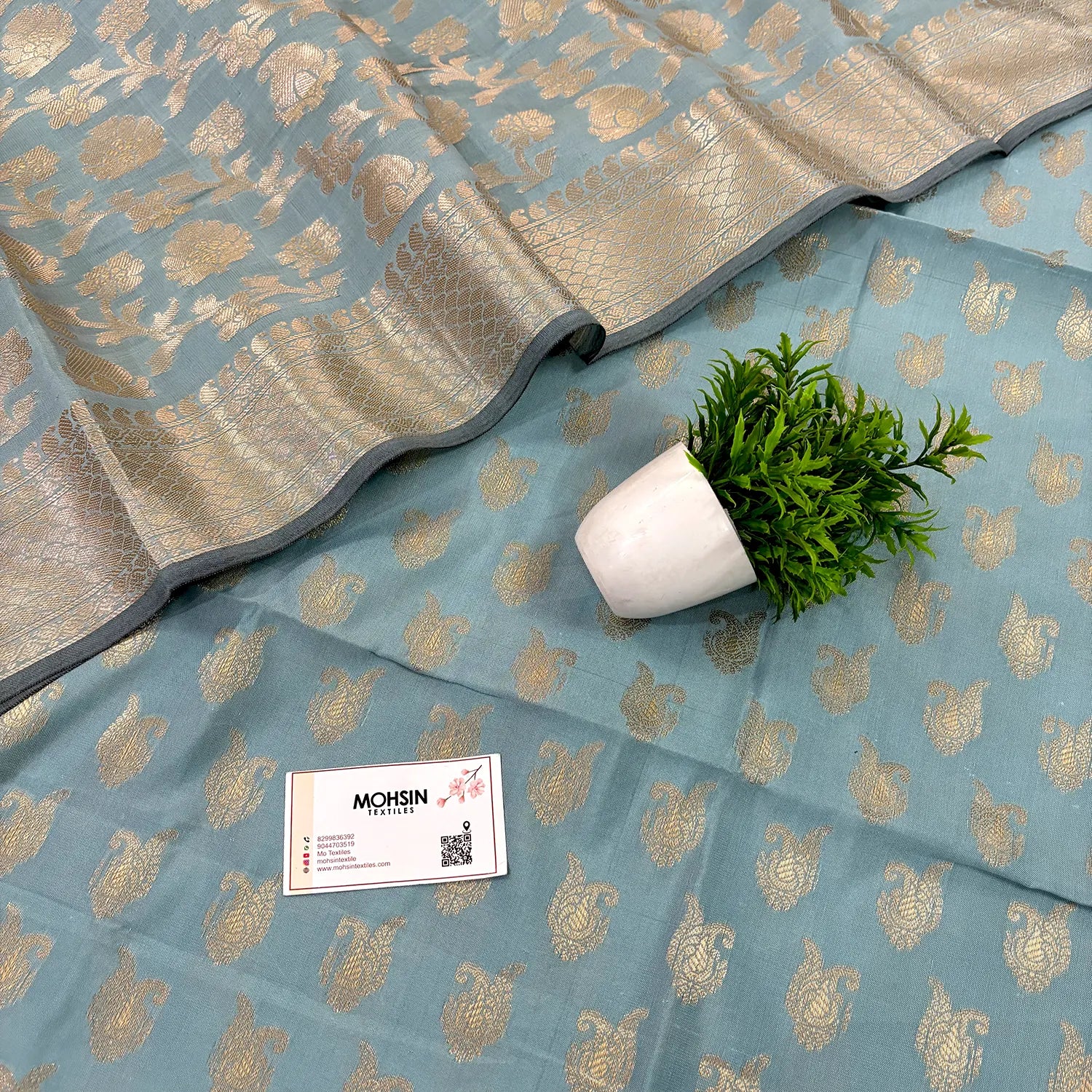 Firozi Chirag Buti Satin Silk Banarasi Suit