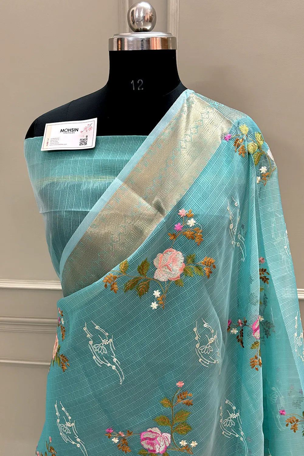 Firozi Embroidery Tissue Silk Banarasi Saree