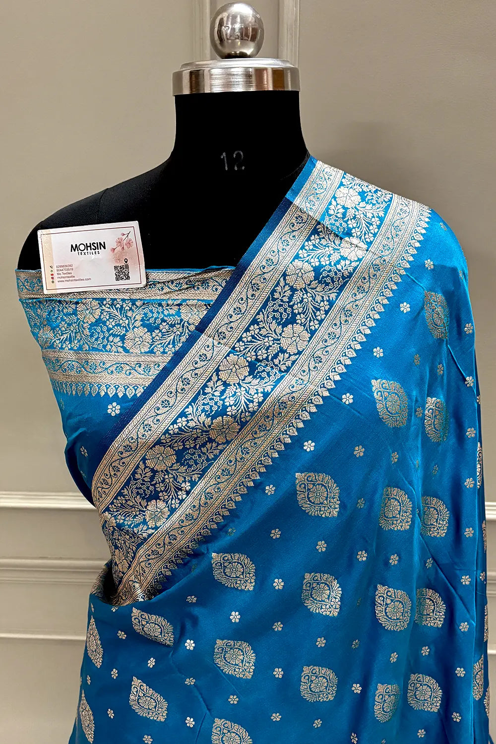 Firozi Golden Zari Katan Silk Banarasi Saree