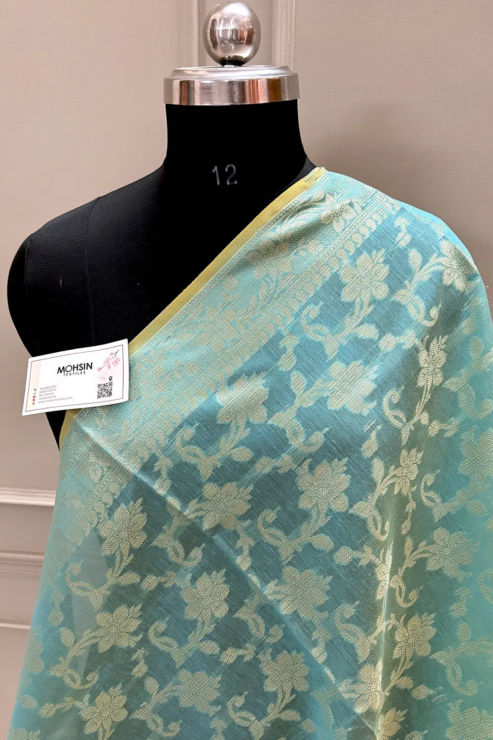Firozi Golden Zari Banarasi Silk Dupatta