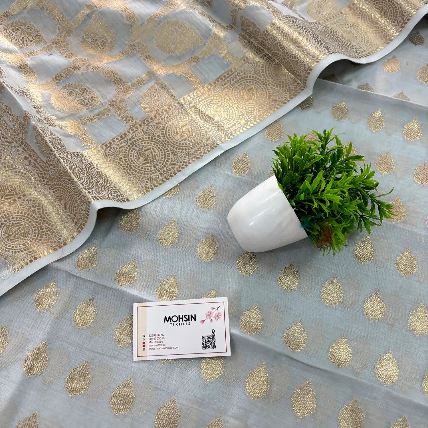 Firozi Golden Zari Resham Silk Banarasi Suit