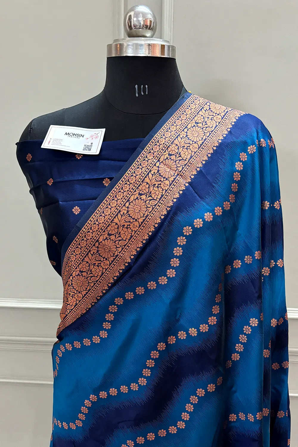 Firozi Golden Zari Silky Banarasi Saree