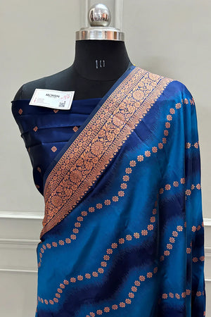 Firozi Golden Zari Silky Banarasi Saree