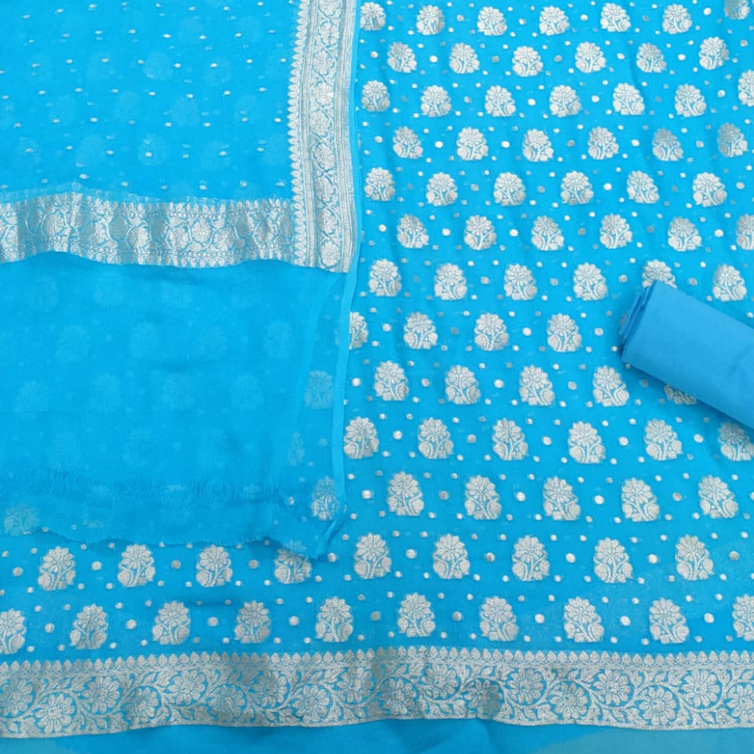 Firozi Handloom Georgette Silk Banarasi Suit