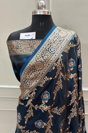 Firozi Henna Jaal Katan Silk Banarasi Saree