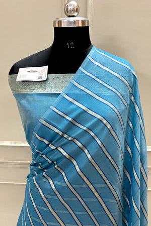 Firozi Resham Zari Chanderi Silk Banarasi Saree