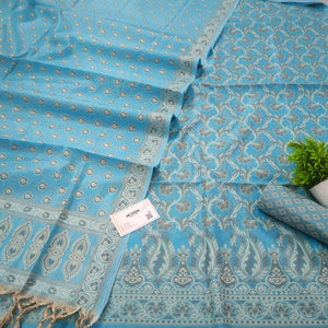 Firozi Resham Zari Cotton Silk Banarasi Suit