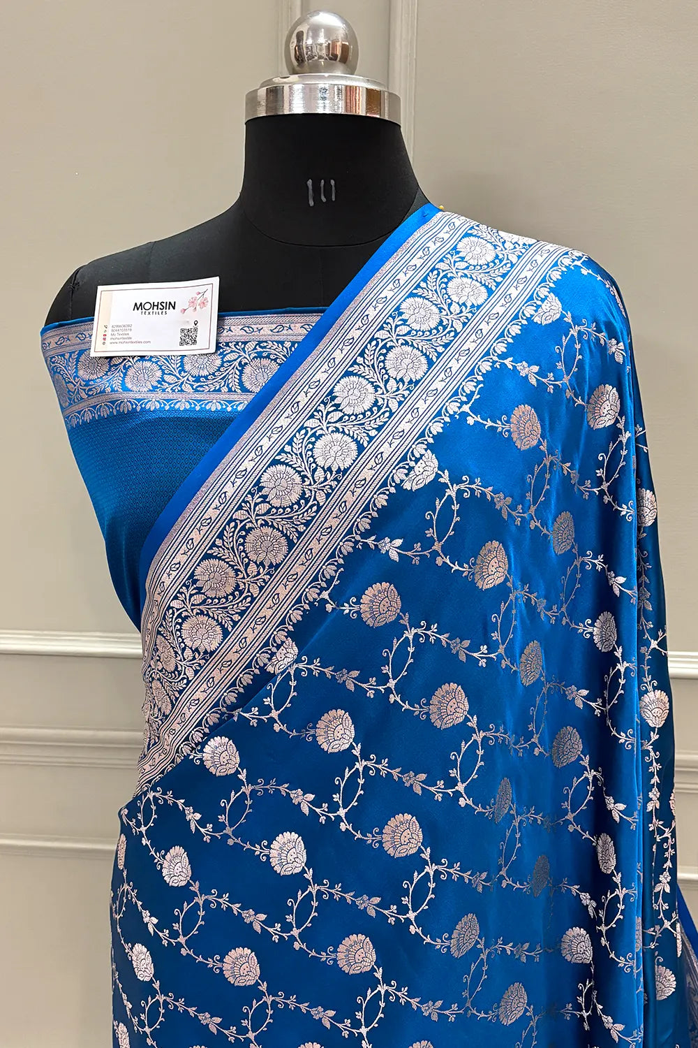 Firozi Ropeway Jaal Katan Silk Banarasi Saree