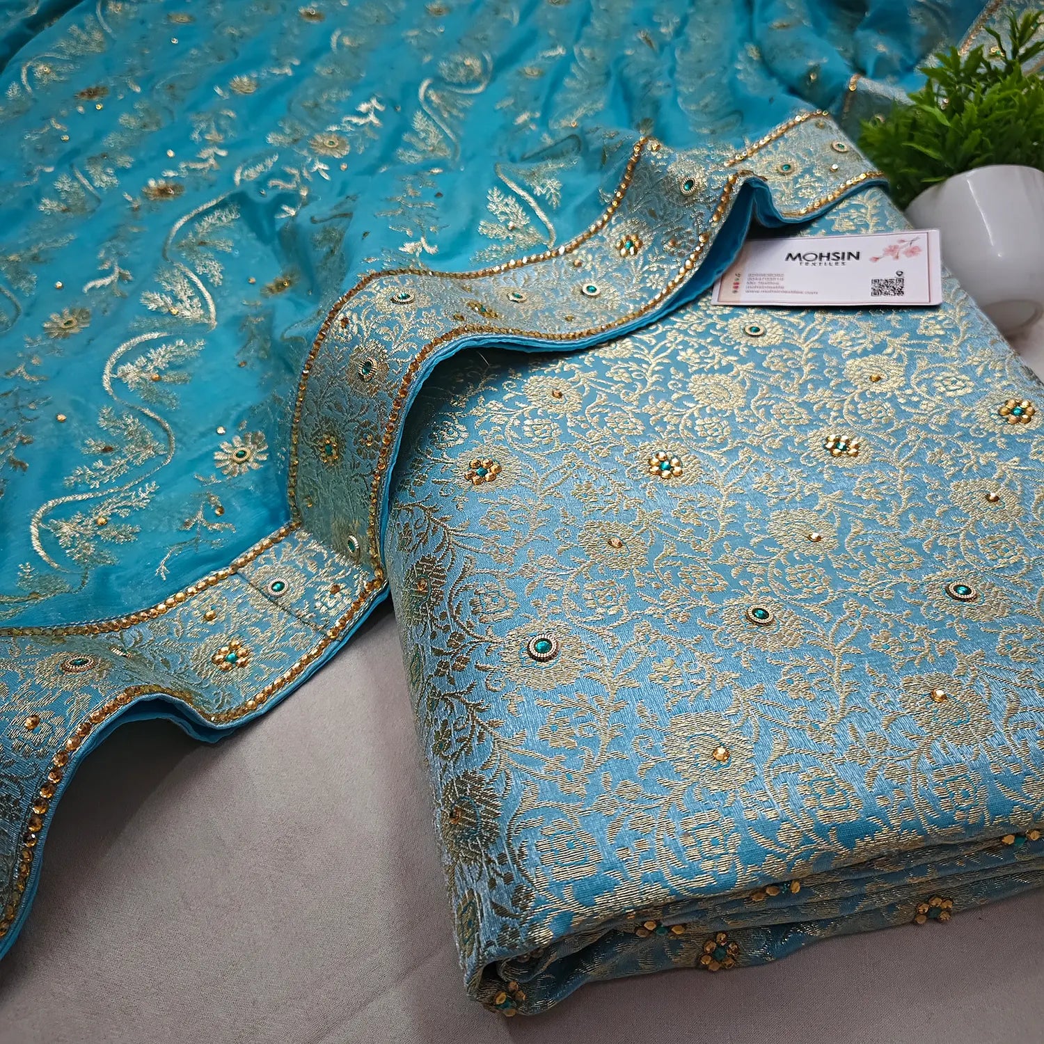 Firozi Stone Work Kimkhab Silk Banarasi Gharara
