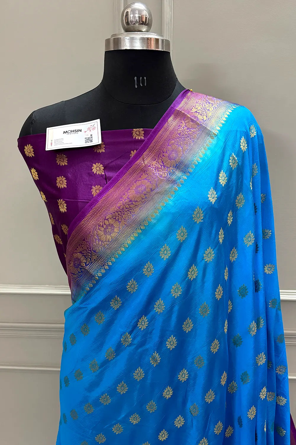 Firozi and Purple Golden Zari Silky Banarasi Saree