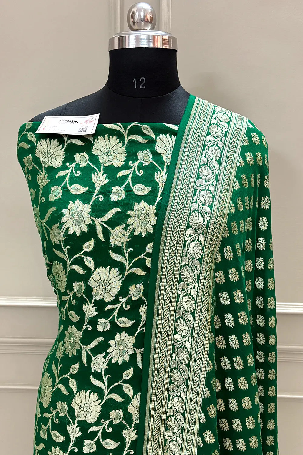 Green Pure Georgette Silk Banarasi Suit