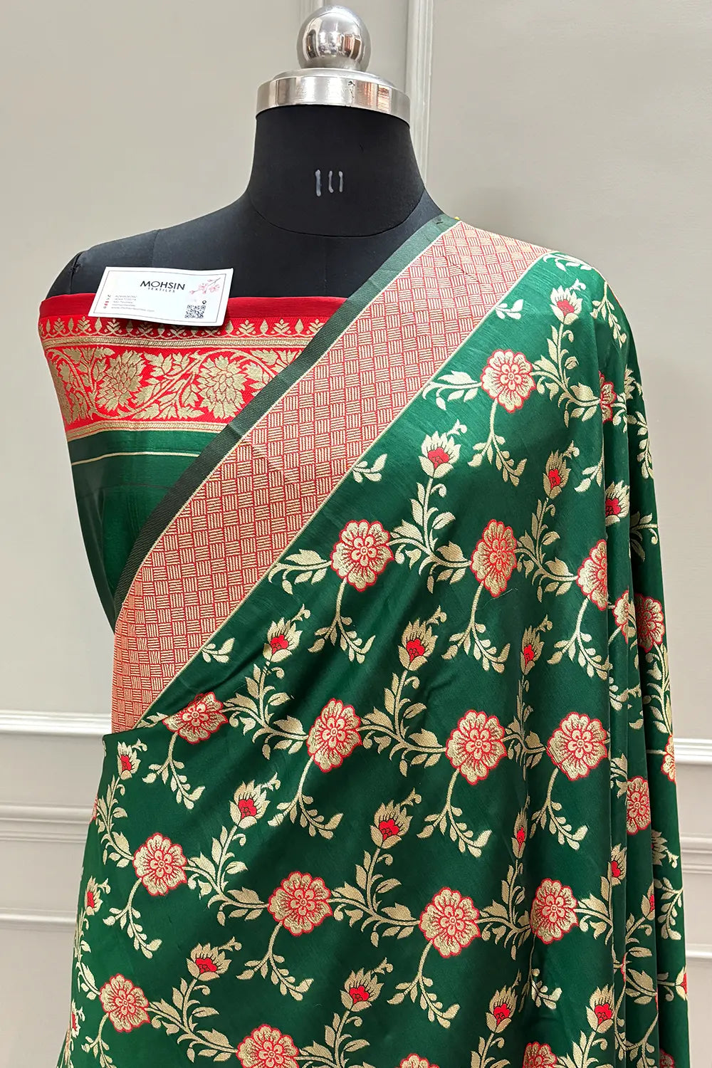 Green and Red Resham Zari Silky Banarasi Saree