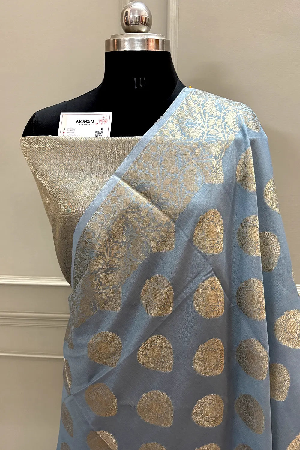 Grey Golden Zari Chanderi Silk Banarasi Saree