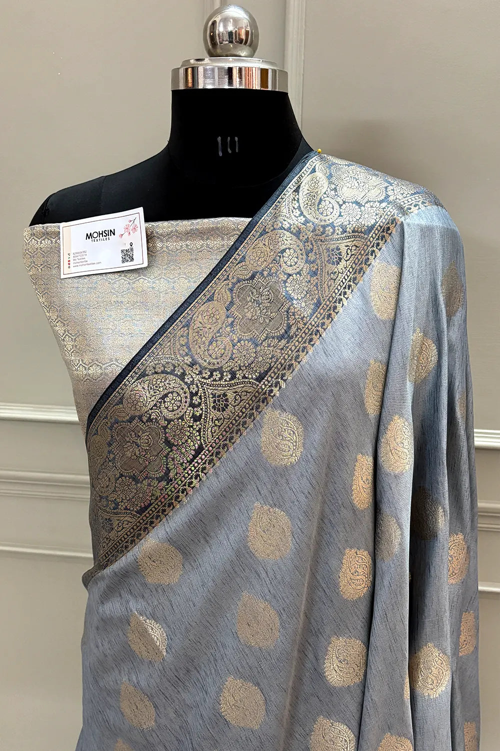 Grey Golden Zari Cotton Silk Banarasi Saree