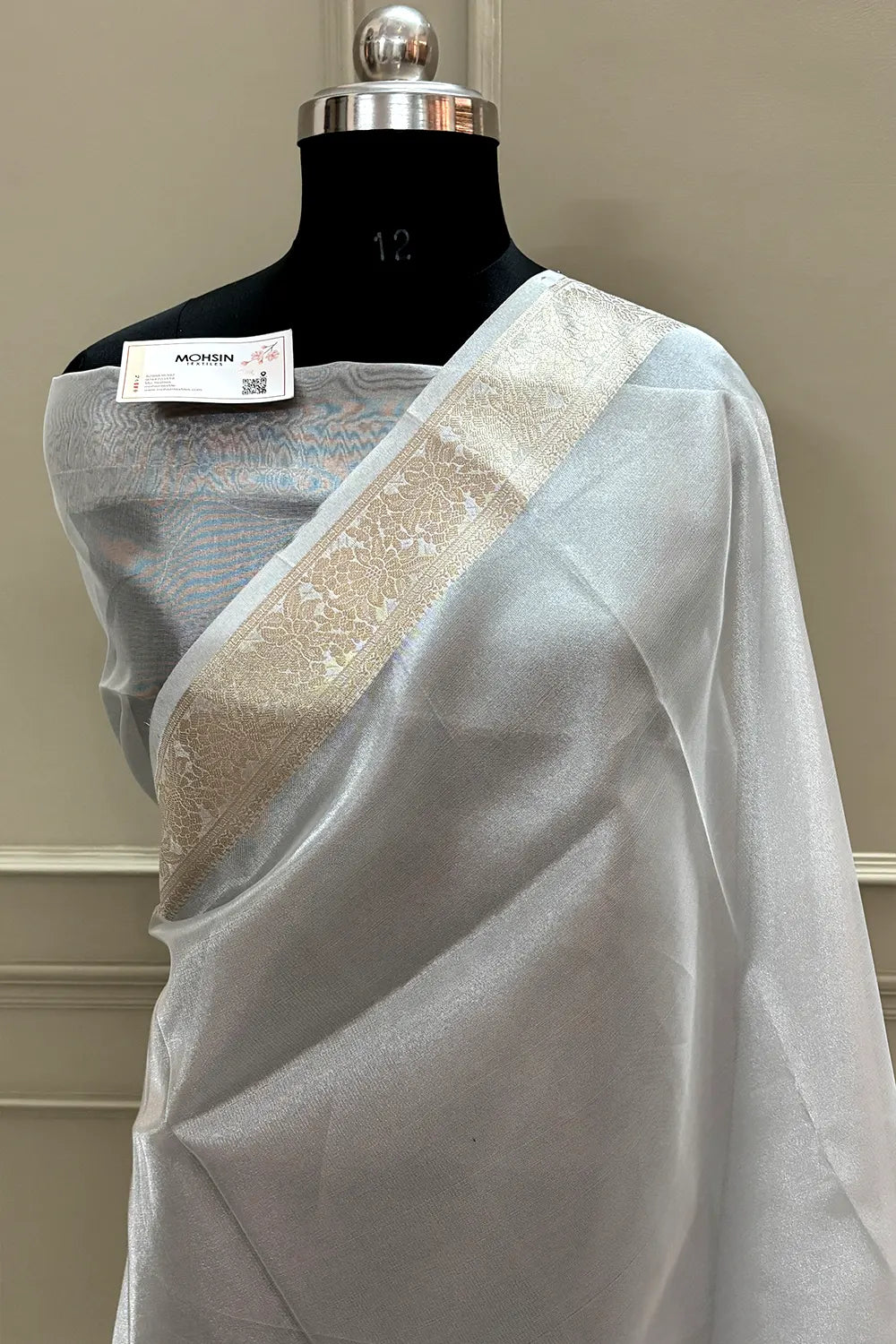 Grey Golden Zari Tissue Silk Banarasi Saree