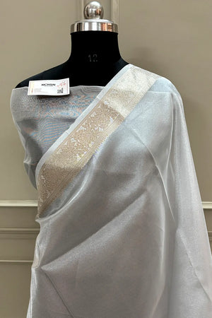Grey Golden Zari Tissue Silk Banarasi Saree